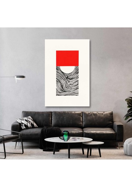 Japon Tarzı Kırmızı Blok ve Siyah Dalgalı Minimal Kanvas Tablo