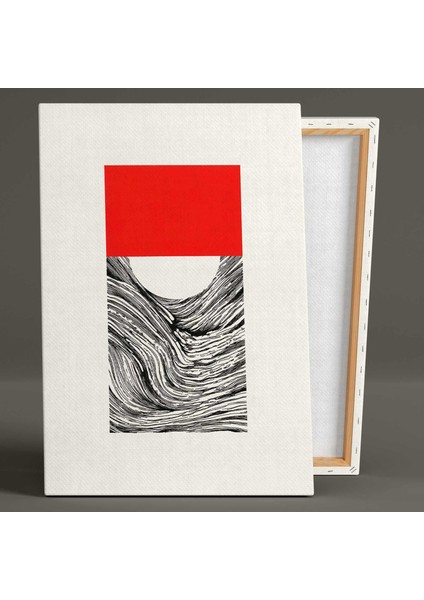 Japon Tarzı Kırmızı Blok ve Siyah Dalgalı Minimal Kanvas Tablo fiyatları
