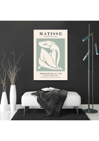 Matısse Nü Kadın Ilüstrasyonu Yeşil Fon Minimal Boho Kanvas Tablo