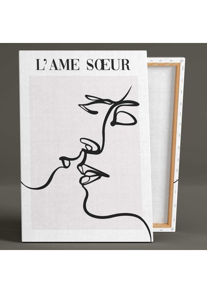 Çizgisel Minimal Ilüstrasyon Öpüşen Çift Boho Stil Kanvas Tablo fiyatları