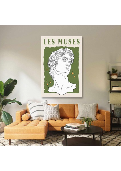 Les Muses Davud Heykeli Yeşil Minimal Kanvas Tablo