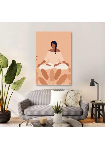 Yoga Yapan Kız Minimal Ilüstrasyon Kanvas Tablo