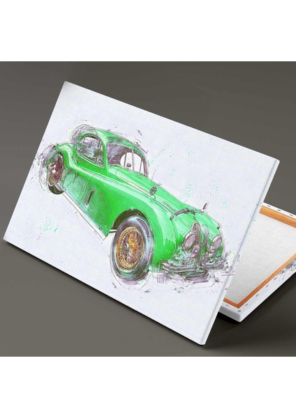 Yeşil Eski Model Coupe Koleksiyon Araba Çizimi Kanvas Tablo