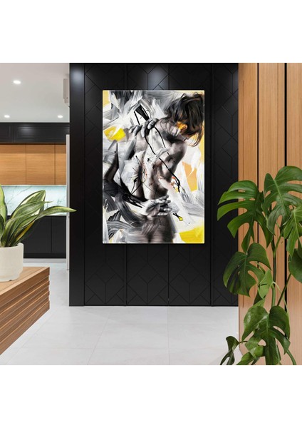 Siyah Beyaz Sırtı Dönük Kadın Büyük Fırça Izleri Kanvas Tablo