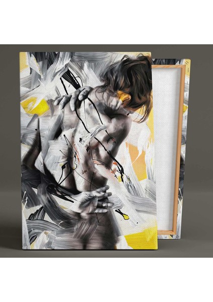 Siyah Beyaz Sırtı Dönük Kadın Büyük Fırça Izleri Kanvas Tablo fiyatları