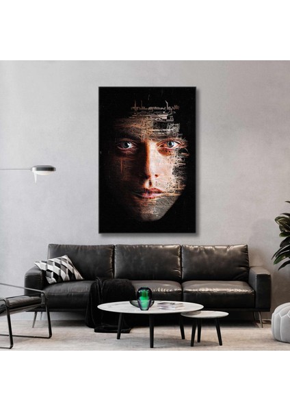 Mr Robot Hacker Işlemci Bilgisayar Parçaları Yüz Silüeti Kanvas Tablo