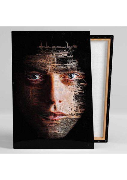 Mr Robot Hacker Işlemci Bilgisayar Parçaları Yüz Silüeti Kanvas Tablo