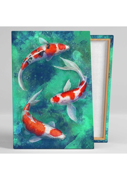 Birbirini Takip Ederek Yüzen Üç Koi Balığı Kanvas Tablo fiyatları