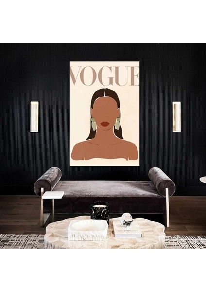 Vogue Dergi Kapağı Bronz Yeşil Küpeli Uzun Saçlı Kız Minimal Boho Kanvas Tablo