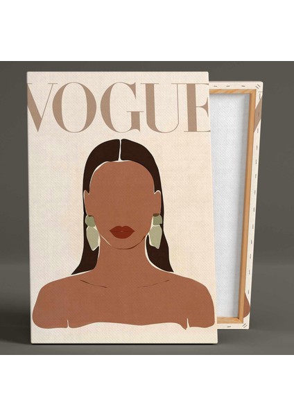 Vogue Dergi Kapağı Bronz Yeşil Küpeli Uzun Saçlı Kız Minimal Boho Kanvas Tablo