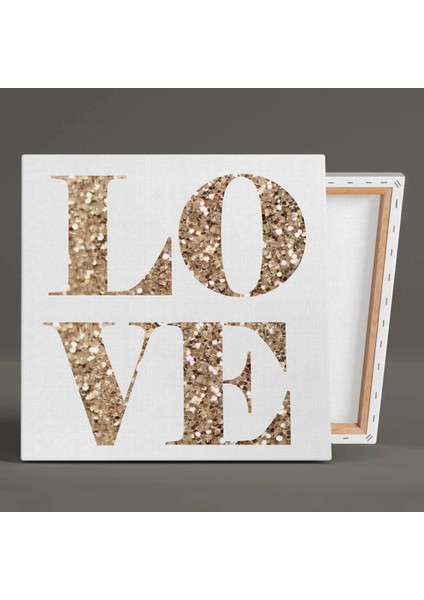 Love Altın Sarısı Simli Aşk Yazısı Kanvas Tablo