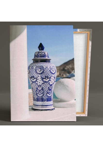 Mavi Çini Desenli Vazo Badrum Evi Kanvas Tablo