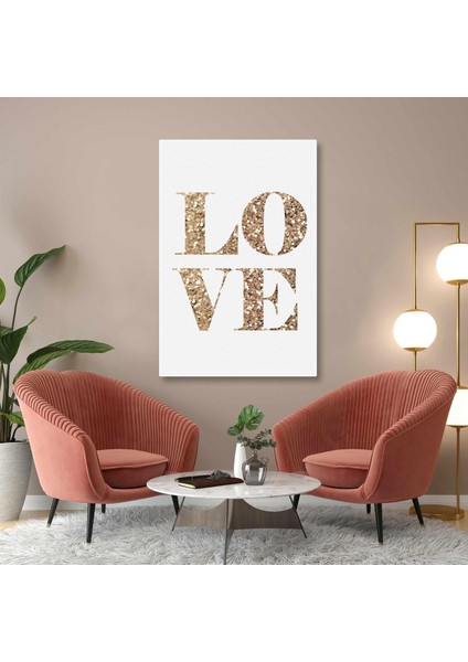 Love Altın Sarısı Simli Aşk Yazısı Kanvas Tablo