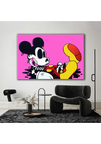 Ürünisminiburayagirölü Mickey Fare Pembe Grafiti Kanvas Tablo