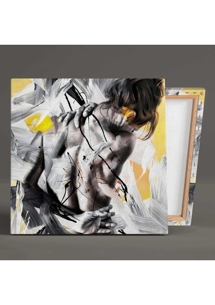 Siyah Beyaz Sırtı Dönük Kadın Büyük Fırça Izleri Kanvas Tablo fiyatları