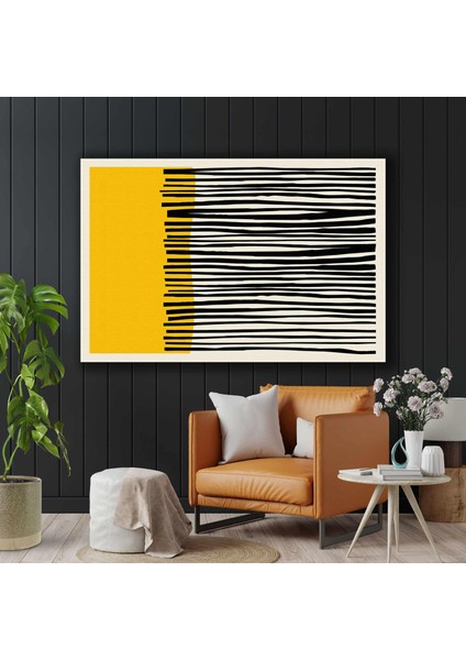 Sarı ve Siyah Düz Uzun Çizgili Minimal Kanvas Tablo