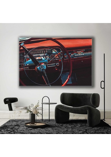 Eski Model Araba Iç Tasarımı Direksiyon Hız Göstergesi Kanvas Tablo