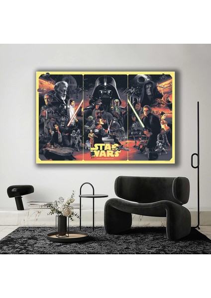 Star Wars Üçlemesi Galaksi Uzay Dart Wader Han Solo Prenses Lea Kanvas Tablo