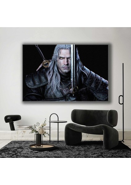 The Witcher Büyücü Dizisi Kılıçlı Gri Saçlı Adam Henry Cavill Kanvas Tablo