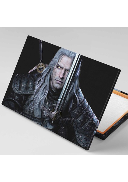 The Witcher Büyücü Dizisi Kılıçlı Gri Saçlı Adam Henry Cavill Kanvas Tablo