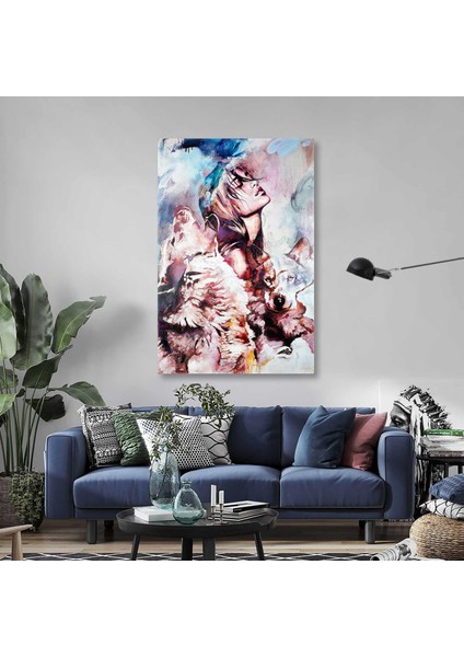 Kadın ve Uluyan Kurtlar Kanvas Tablo