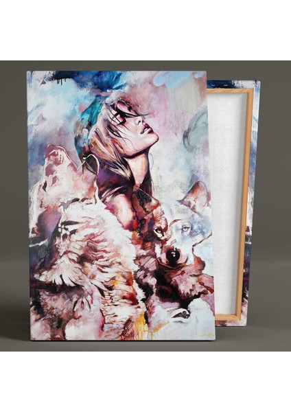 Kadın ve Uluyan Kurtlar Kanvas Tablo fiyatları