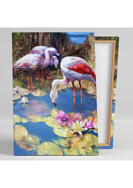 Gölden Su Içen Pembe Flamingolar Kanvas Tablo fiyatları