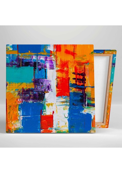 Turuncu Mavi Cyan Rastgele Fırça Izleri Dekoratif Kanvas Tablo fiyatları