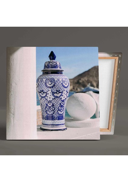 Mavi Çini Desenli Vazo Badrum Evi Kanvas Tablo