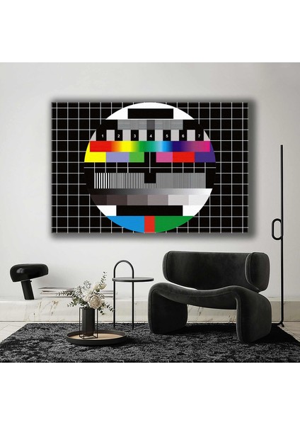 Televizon Test Yayın Ekranı Siyah Kareler Kanvas Tablo