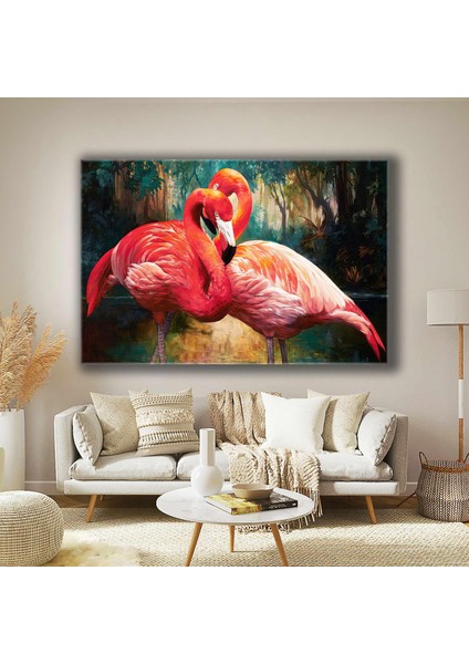 Flamingo Tropik Orman Pembe Dev Kuş Kanvas Tablo