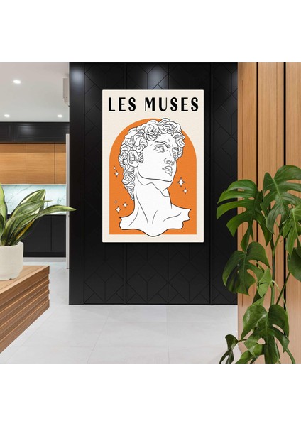 Les Muses Kirişli Turuncu Davud Heykeli Minimal Kanvas Tablo