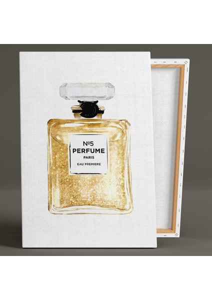 No 5 Parfum Altın Sarısı Simli Kanvas Tablo