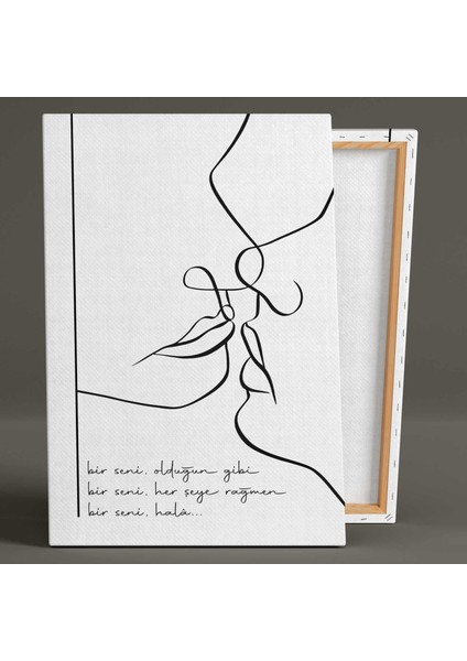 Bir Seni Şiir Öpüşen Çift Line Art Çizgisel Kanvas Tablo fiyatları