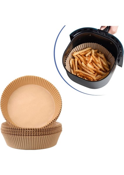 BUFFER® 100 Adet Air Fryer Pişirme Kağıdı Tek Kullanımlık Hava Fritöz Yağ Geçirmez Yapışmaz Gıda Pişirme Kağıdı Yuvarlak Tabak Model