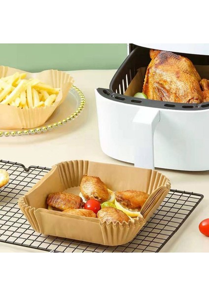 Buffer®  100 Adet Air Fryer Pişirme Kağıdı Tek Kullanımlık Hava Fritöz Yağ Geçirmez Yapışmaz Gıda Pişirme Kağıdı Kare Tabak Model