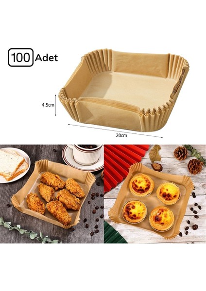 Buffer®  100 Adet Air Fryer Pişirme Kağıdı Tek Kullanımlık Hava Fritöz Yağ Geçirmez Yapışmaz Gıda Pişirme Kağıdı Kare Tabak Model