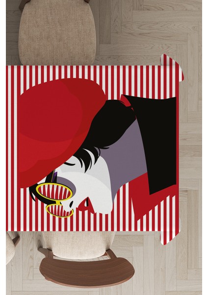 Leke Tutmayan Dokuma Elit Yıkanır Leke Tutmayan Kumaş Gözlüklü Kadın Masa Örtüsü MSO066