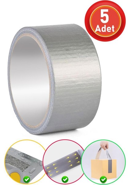 Güçlü Takviye Tamir Bandı Duct Tape Gri 48 x 10 Metre 5 Adet