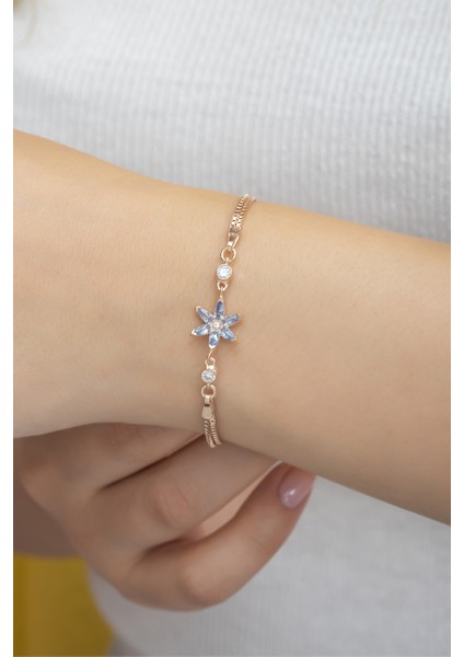 925 Ayar Aquamarin Taşlı Lotus Çiçeği Gümüş Bileklik