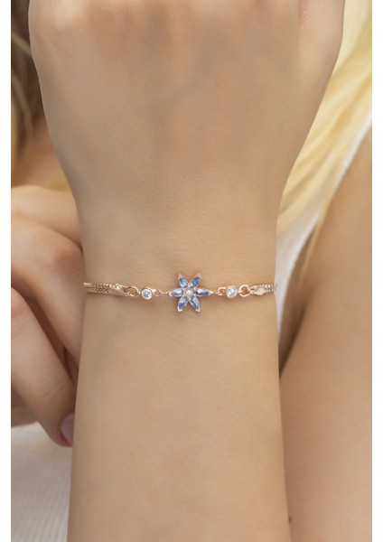 925 Ayar Aquamarin Taşlı Lotus Çiçeği Gümüş Bileklik modelleri