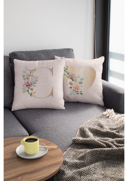 43 x 43 cm Bej Tay Tüyü Döşemelik Premium Kumaş Dekoratif Çift Taraflı C Harfli Kırlent Kılıfı KRL533 modelleri