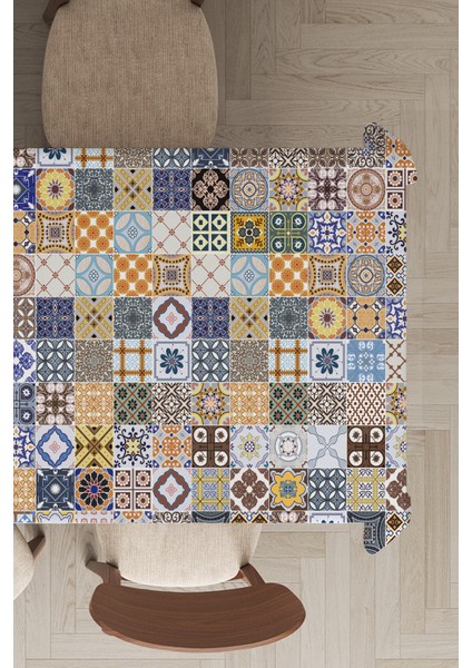 Leke Tutmayan Dokuma Elit Yıkanır Leke Tutmayan Kumaş Çini Desenli Masa Örtüsü MSO198