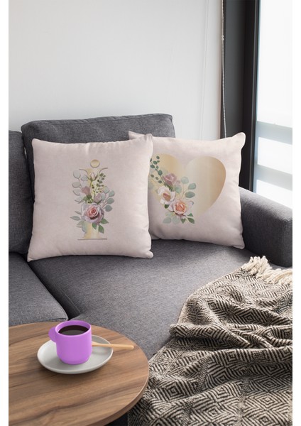 43 x 43 cm Bej I Harfli Kırlent Kılıfı Tay Tüyü Döşemelik Premium Kumaş Dekoratif Çift Taraflı KRL541 modelleri