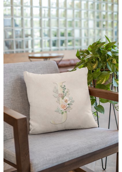 43 x 43 cm Bej Çift Taraflı Premium Tay Tüyü Döşemelik Kumaş Dekoratif J Harfli Kırlent Kılıfı KRL542 fiyatları