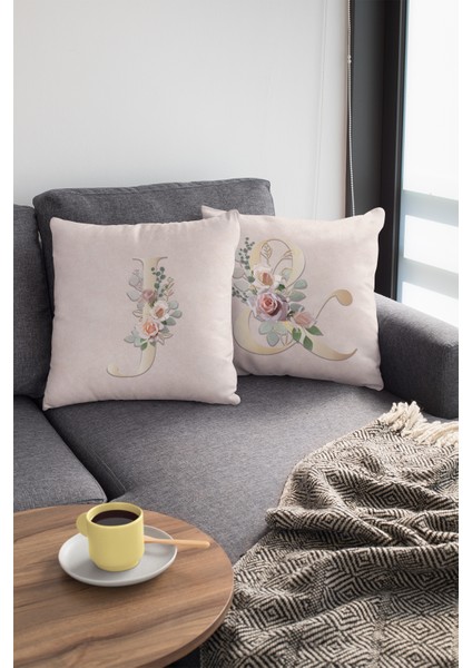 43 x 43 cm Bej Çift Taraflı Premium Tay Tüyü Döşemelik Kumaş Dekoratif J Harfli Kırlent Kılıfı KRL542 modelleri