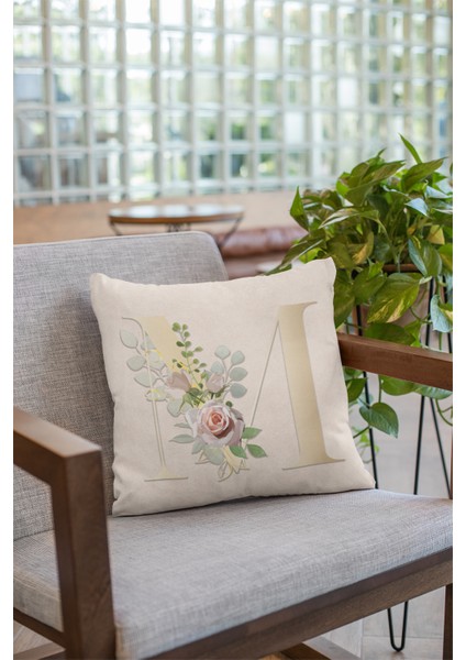 43 x 43 cm Bej Premium Kumaş Tay Tüyü Döşemelik Dekoratif Çift Taraflı M Harfli Kırlent Kılıfı KRL545 fiyatları