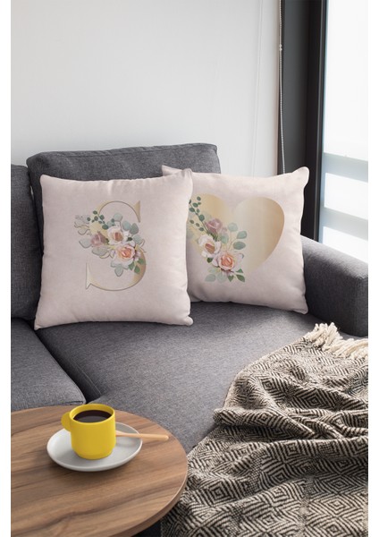 43 x 43 cm Bej Çift Taraflı Tay Tüyü Döşemelik Premium Kumaş Dekoratif S Harfli Kırlent Kılıfı KRL551 modelleri