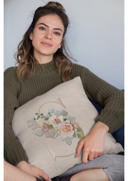 43 x 43 cm Bej Çift Taraflı Tay Tüyü Döşemelik Premium Kumaş Dekoratif S Harfli Kırlent Kılıfı KRL551 fırsatları