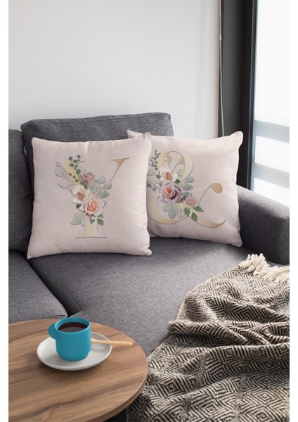 43 x 43 cm Bej Dekoratif Çift Taraflı Y Harfli Kırlent Kılıfı Tay Tüyü Döşemelik Premium Kumaş KRL557 modelleri